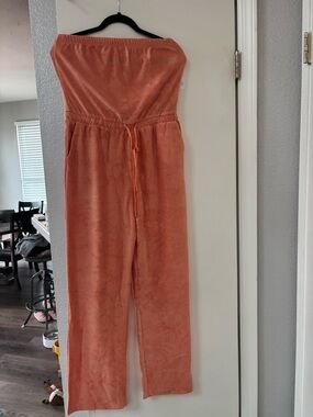 NWT Beyond Yoga Strapless Plush Jumpsuit in orange, size S